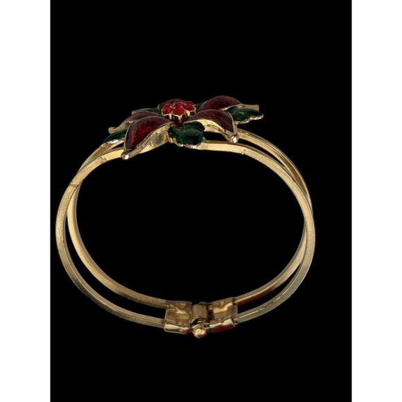 Macy’s Holiday Lane Gold Enameled Poinsettia Christmas Bangle Bracelet NIB - Picture 5 of 6